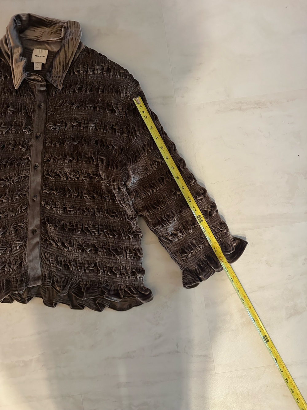 Maeve Textured Brown Velvet Button-Front Shirt - Picture 10 of 10